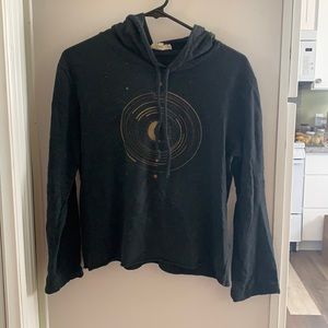 Hooded boho dark grey long sleeve shirt